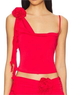 Lovers + Friends Hot Pink Asymmetric Rose-Accent Mini Dress